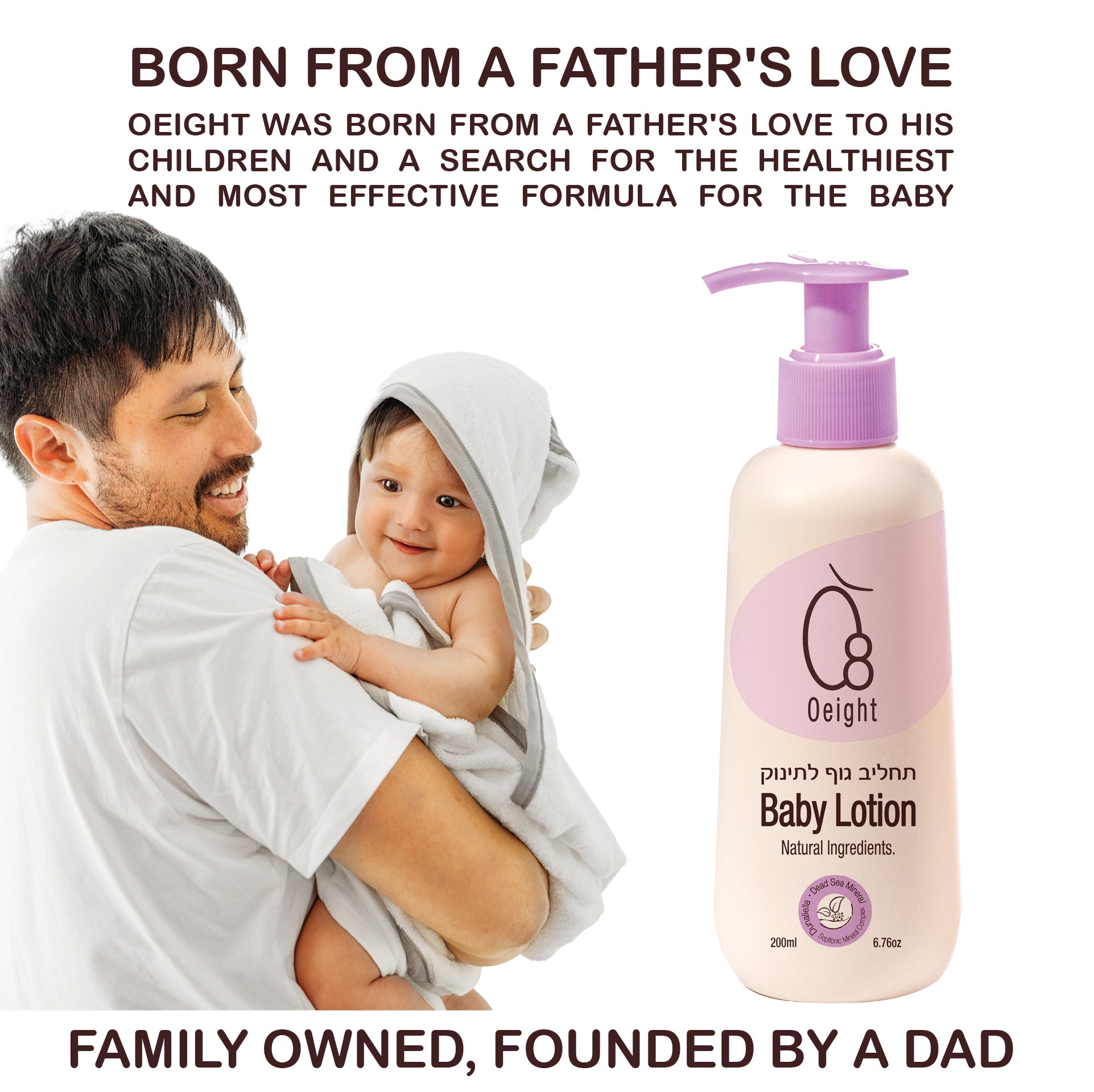 Oeight Baby Lotion a natural body lotion for newborns and infants, perfect for sensitive skin. it soothes, softens, and nourishes delicate skin. Patent-protected, this lotion offers essential hydration and protection.