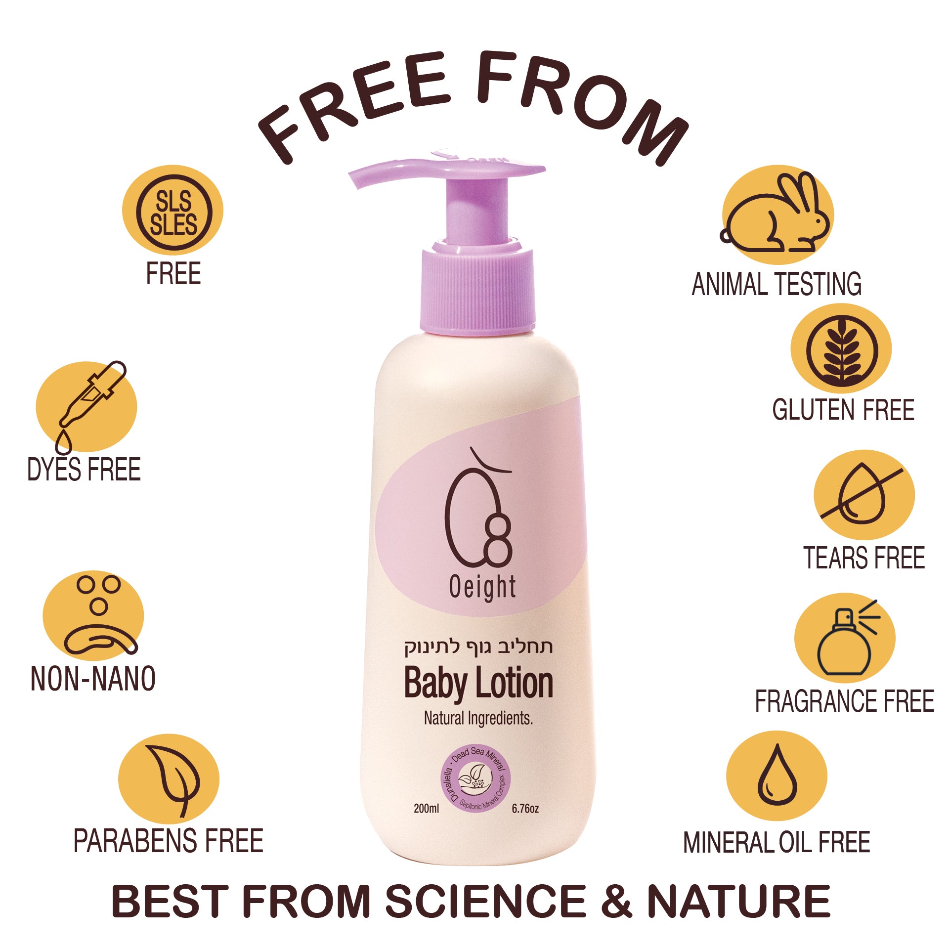 Oeight Baby Lotion a natural body lotion for newborns and infants, perfect for sensitive skin. it soothes, softens, and nourishes delicate skin. Patent-protected, this lotion offers essential hydration and protection.