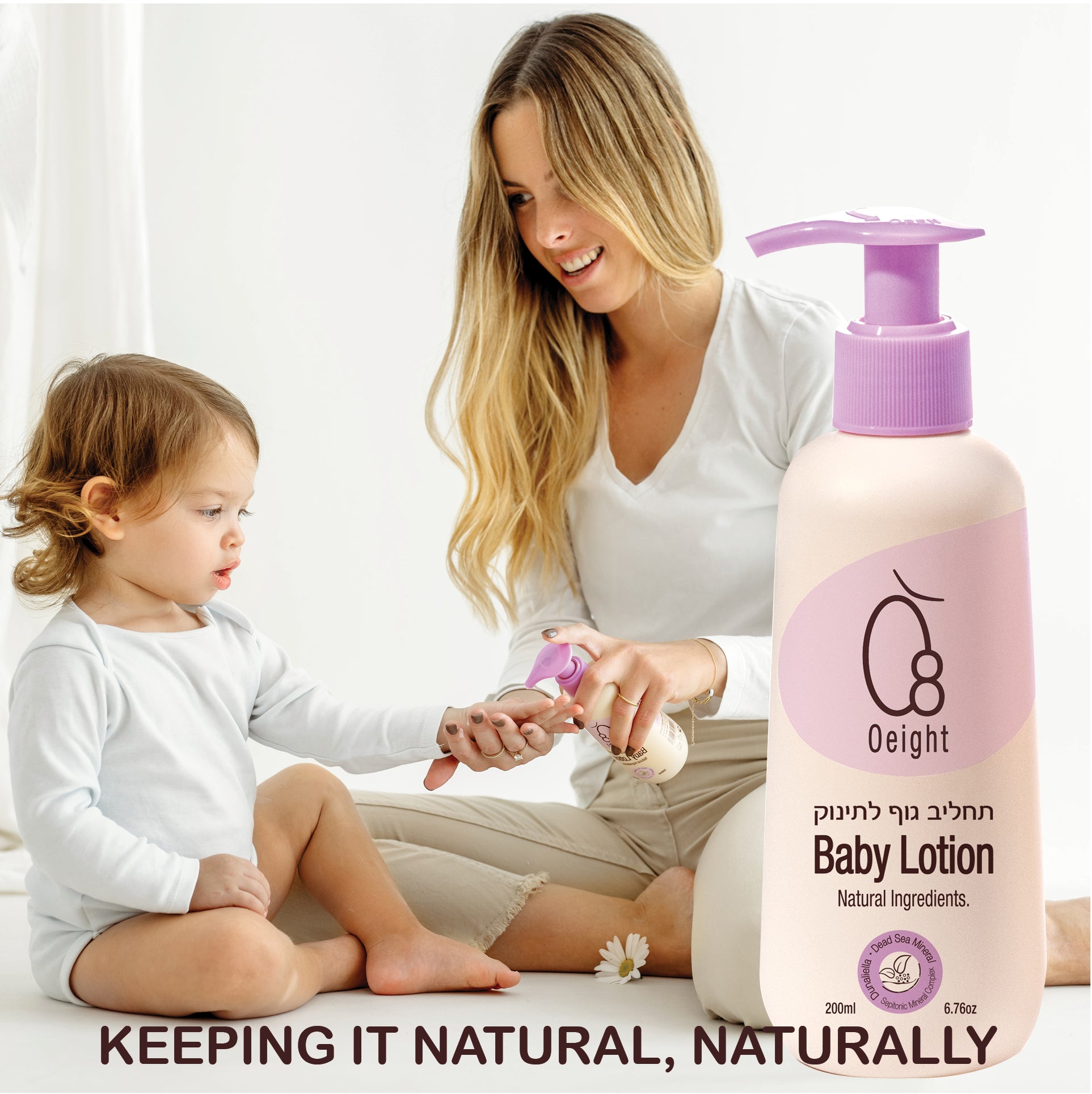 Oeight Baby Lotion a natural body lotion for newborns and infants, perfect for sensitive skin. it soothes, softens, and nourishes delicate skin. Patent-protected, this lotion offers essential hydration and protection.