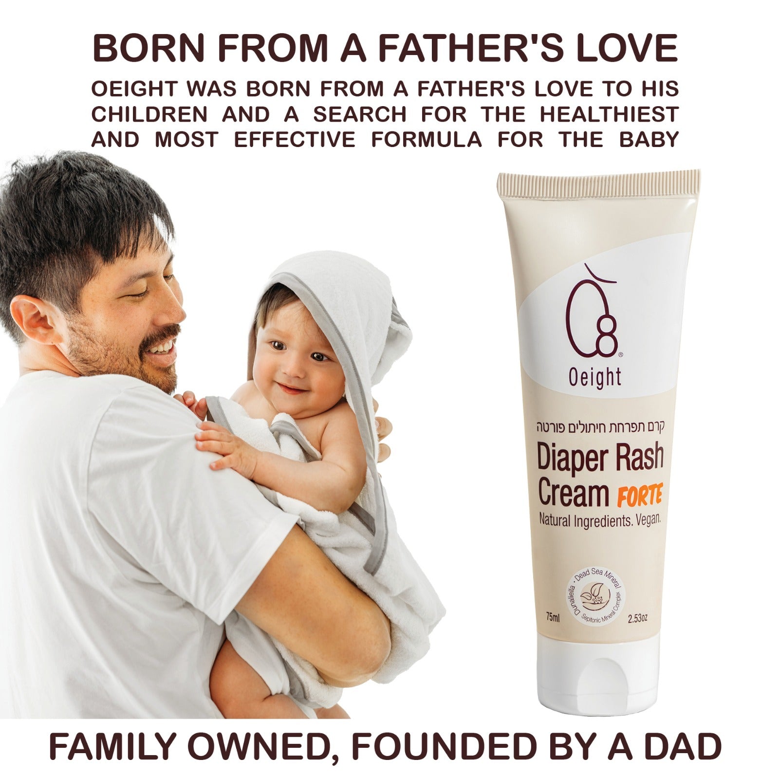 Oeight Diaper Rash Cream Forte, Dermatologically Tested & Hypoallergenic Formula for Baby Skin with 100% Natural Active Ingredients, No Parabens & Unscented - for Mild to Severe Diaper Rash, 75ml