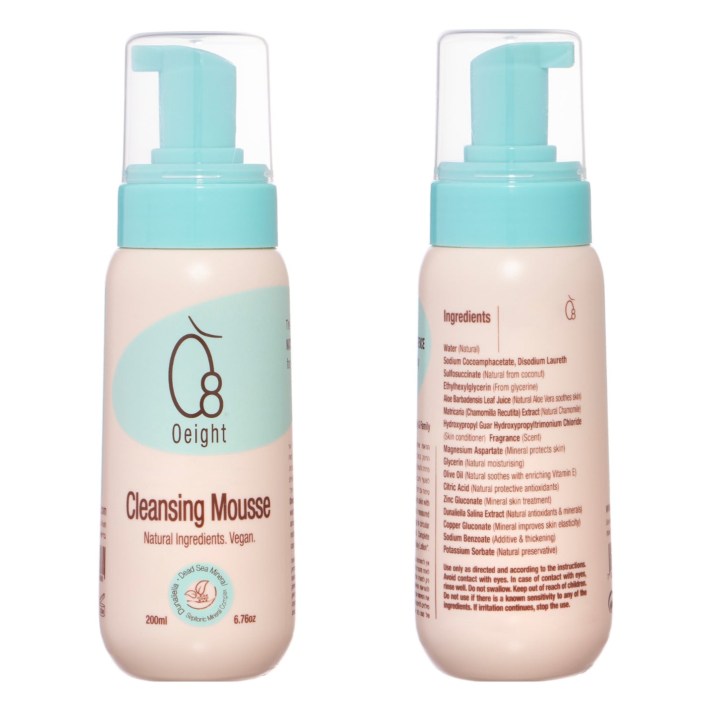 O8 Oeight Cleansing Mousse: Natural Baby Body Wash Foam with Dunaliella Salina, Dead Sea Minerals, Soothes, Softens, Energizes, Protects Skin, 6.76 Oz