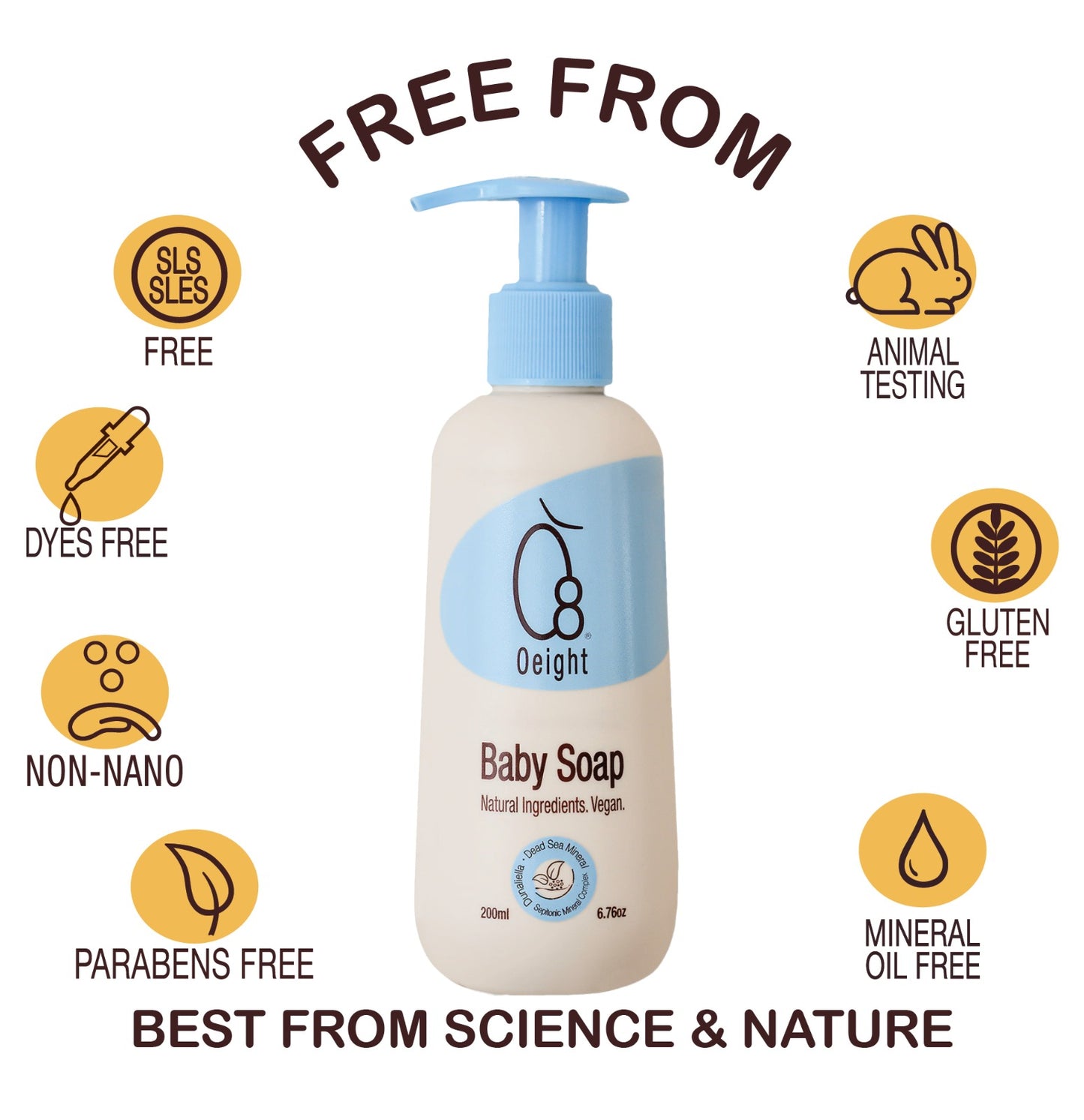 Oeight Baby Body Soap, Calming and encouraging skin restoration, gentle and sensitive | Not tested on animals, vegan, SLS free, gluten free